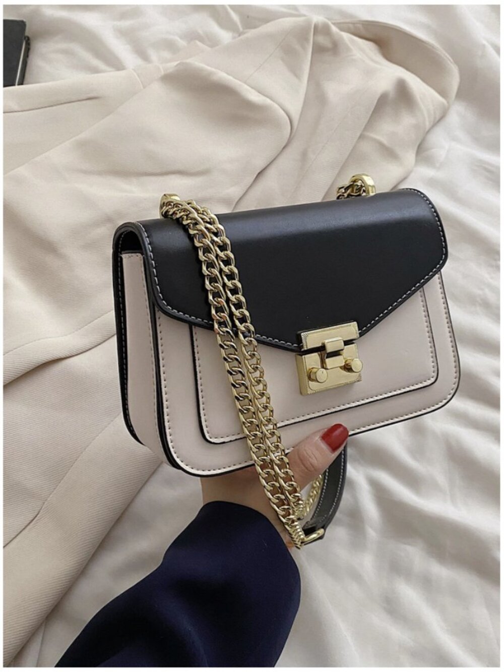 SHEIN Black & White Chain Crossbody Purse Mini Shoulder Ba